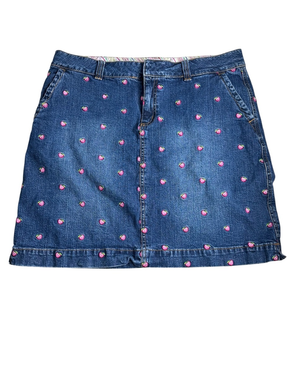 Lilly Pulitzer Vintage White Label Denim Embroidered Skirt. . Size 12. Apples